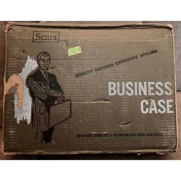 Vintage Sears Briefcase, Black 1950s with Key and Original Box - Picture 1 of 8